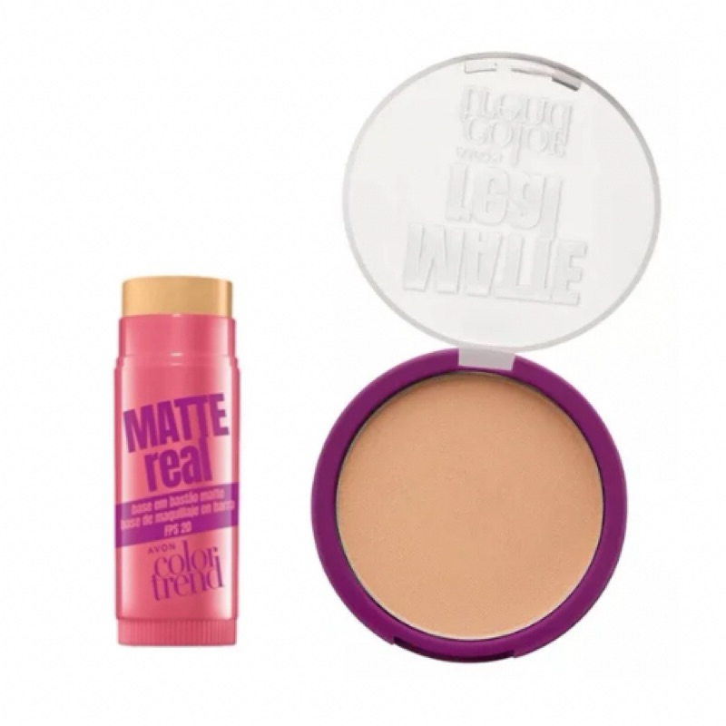 Kit Avon Maquiagem BASE BASTÃO 6,5g + PÓ COMPACTO FACIAL 7g Avon Color Trend Matte Real em Oferta na Shopee