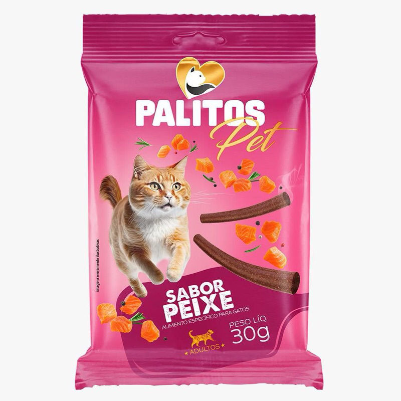 Petiscos para Gatos Adultos Snacks Palitos Pet Sabor Peixe 30g
