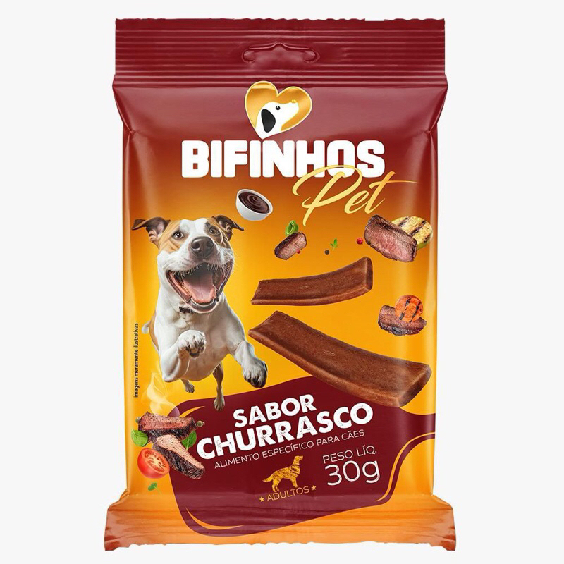 Petiscos para Cães Adultos Snacks Bifinhos Pet Sabor Churrasco 30g