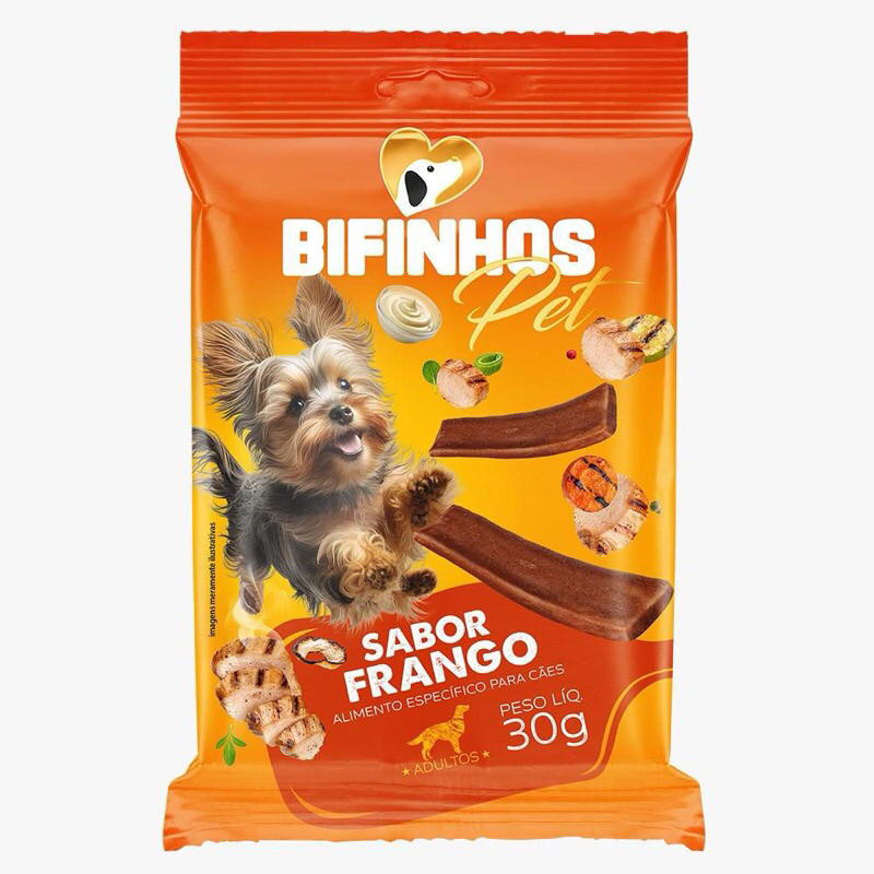 Petiscos para Cães Adultos Snacks Bifinhos Pet Sabor Frango 30g