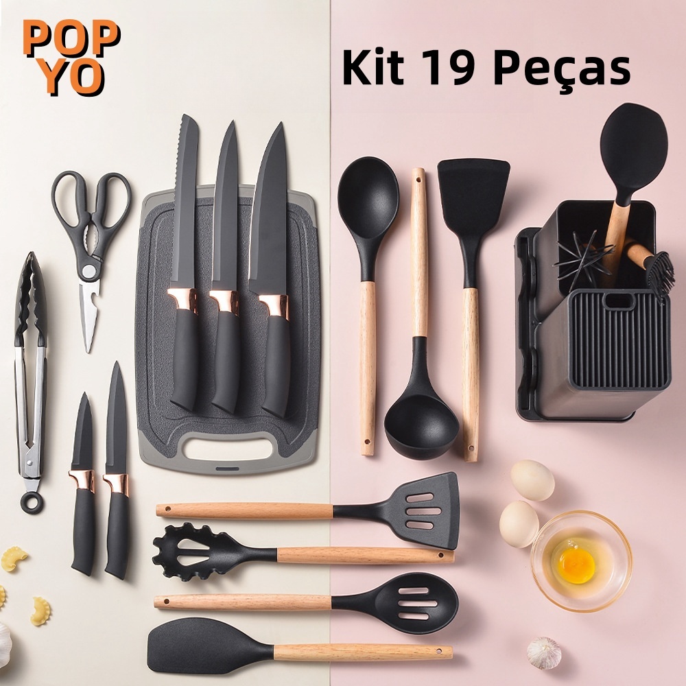 【Kit 19 Peças】Jogo de Utensílios de Cozinha em Antiaderente e Resistente ao calor O kit de...