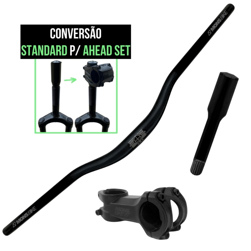 Kit Guidão Alumínio Bike + Mesa Mesinha 31.8mm x 80mm + Canote Adaptador Standard P/ Over Ahead Set