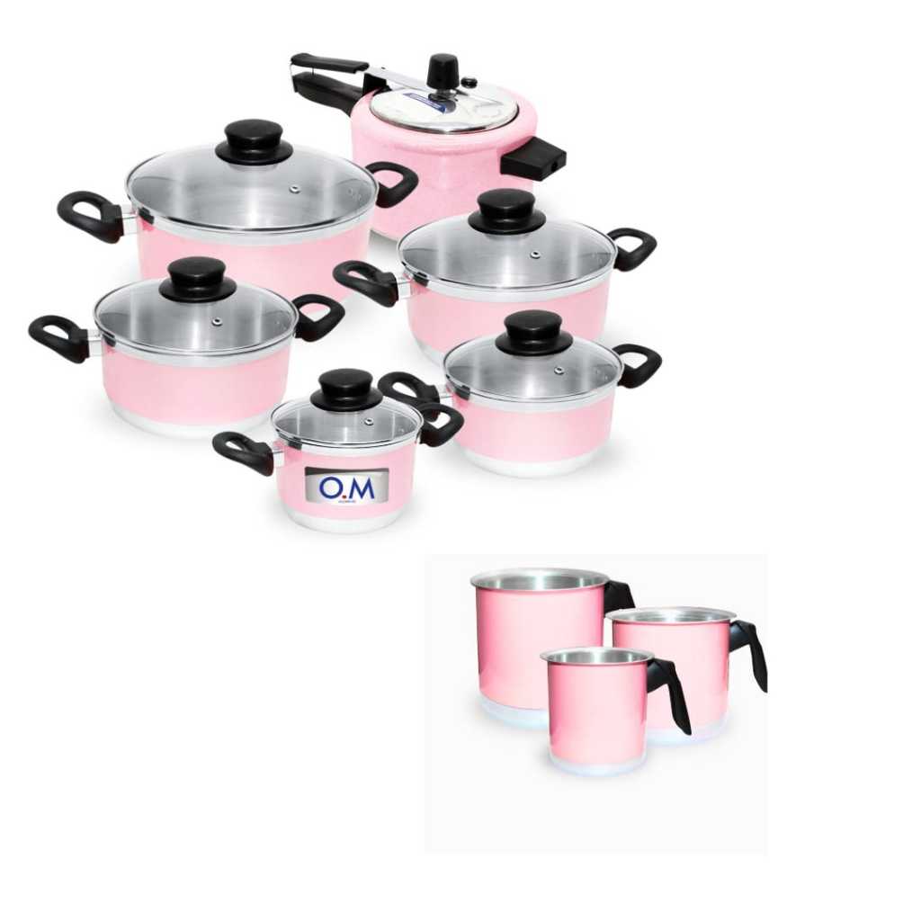 Conjunto de Panelas Alumínio Grosso Tampa Vidro + Panela Pressão + Kit Canecas