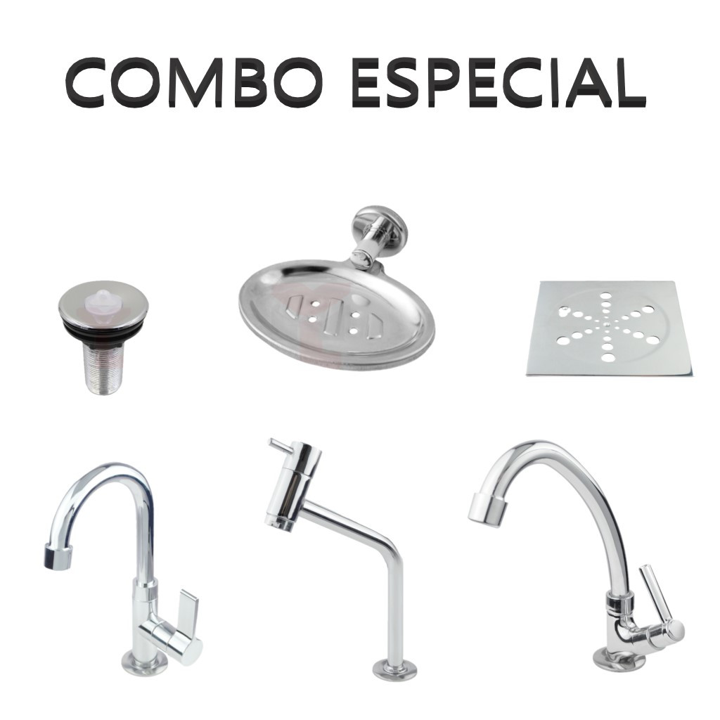 Combo Especial 1414 Torneiras + Ralos + Saboneteira + Válvula