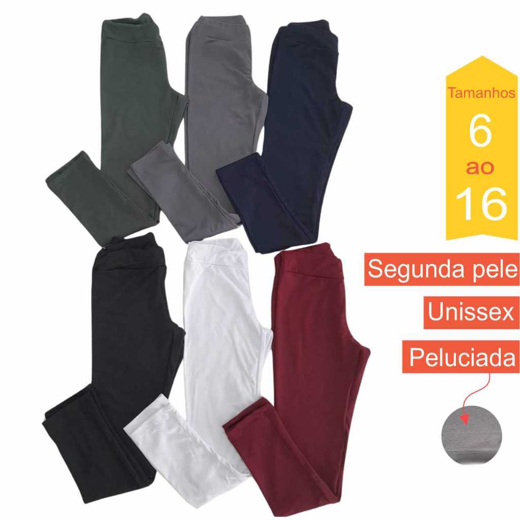 Calça Legging Infantil Segunda Pele Peluciado Unissex Térmica Flanelada 6-8-10-12-14 e 16 Lavin Kids