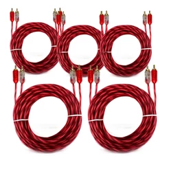 Kit 5 Cabo RCA 5m Som Automotivo Injetado E-tech 4mm 2 Macho Níquel