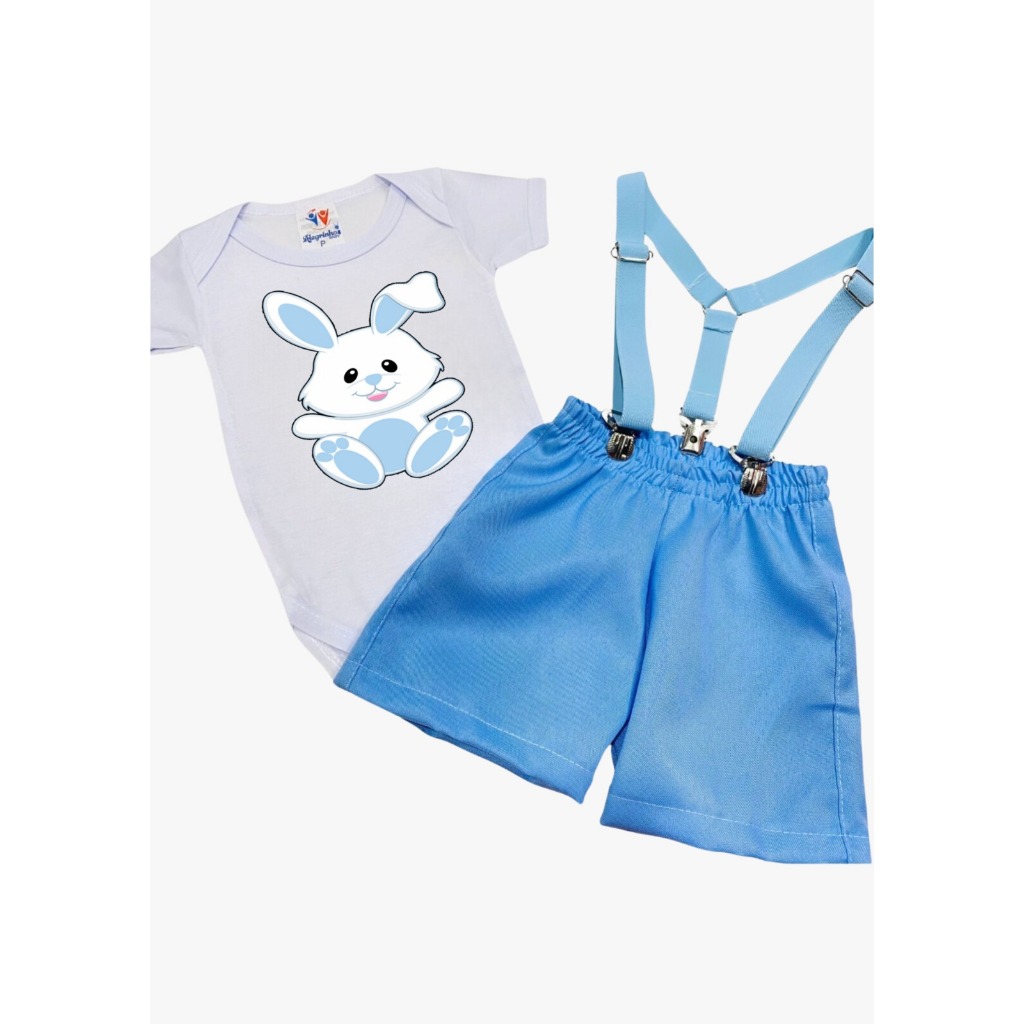 Fantasia Coelhinho Bebê Menino Roupa Infantil Mesversário Páscoa Conjunto Temático