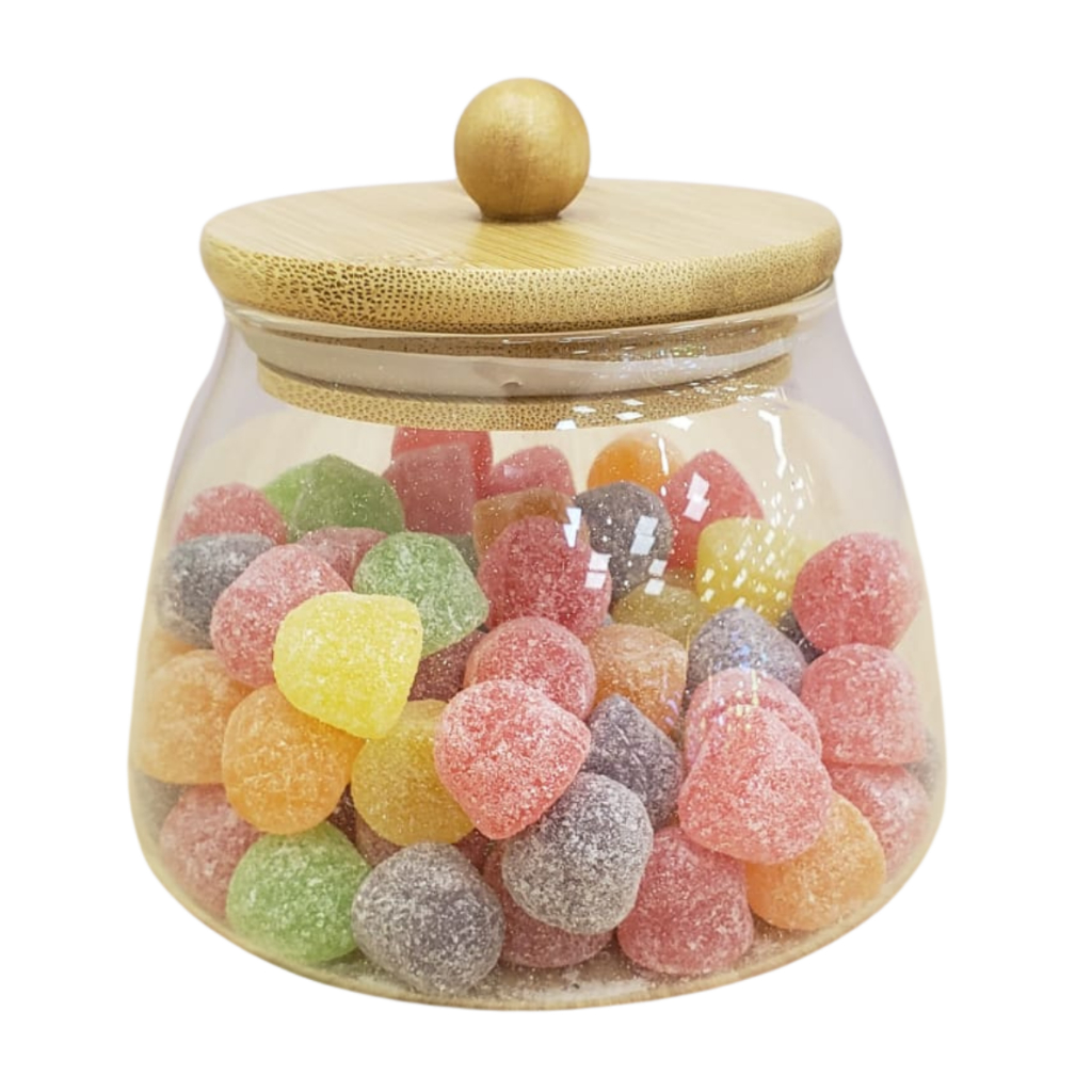 Pote de Vidro Bojudo Hermético com Tampa de Bambu - 11x8cm - 550ml - 1 unidade - Rizzo