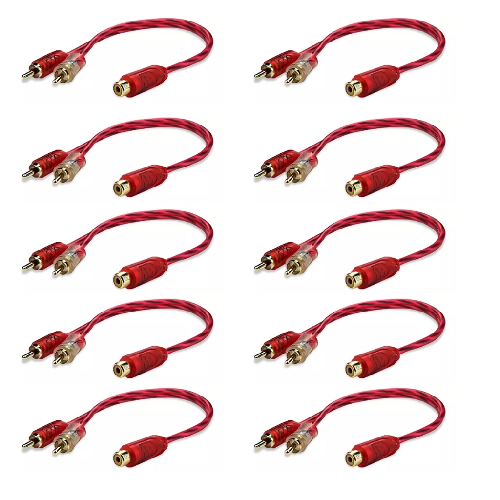 Kit 10 Cabo RCA Y 2m1f 2 Machos 1 Fêmea Cristal Matte Injetado Som Automotivo Atacado