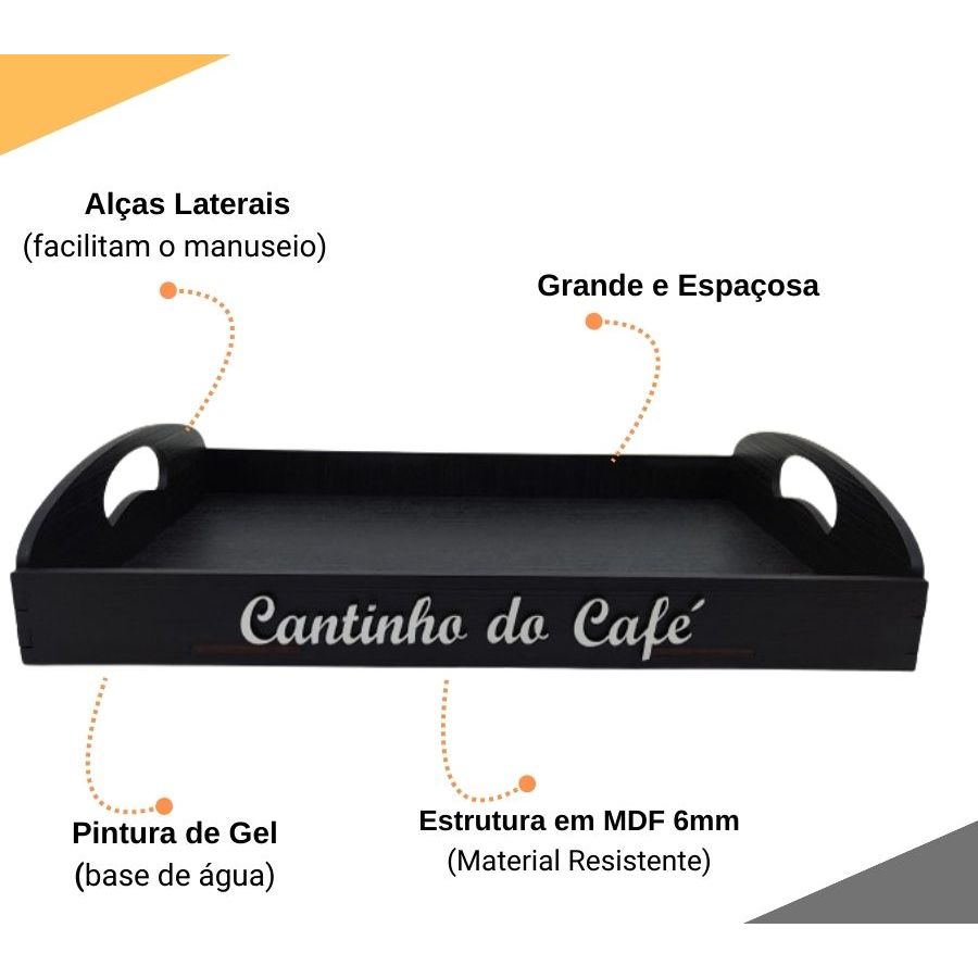 Bandeja Cantinho do Café 41,5 x 27,5cm Mdf Pintada Organizar e servir — imagem 2 de 2