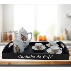 Bandeja Cantinho do Café 41,5 x 27,5cm Mdf Pintada Organizar e servir