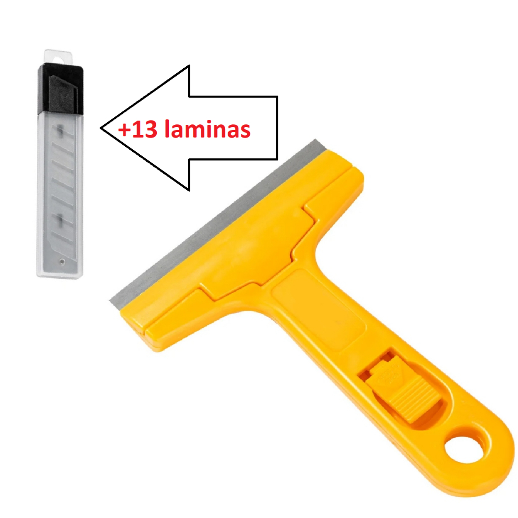 Estilete Raspador Profissional para Tirar Adesivo Cola do Vidro + 13 Lâminas Extras em Oferta na Shopee