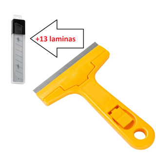 Estilete Raspador Profissional para Tirar Adesivo Cola do Vidro + 13 Lâminas Extras em Oferta na Shopee
