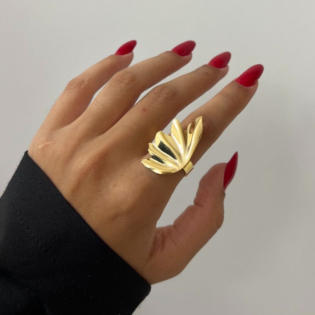 Anel Asa de Borboleta Regulável Banhado a Ouro 18k