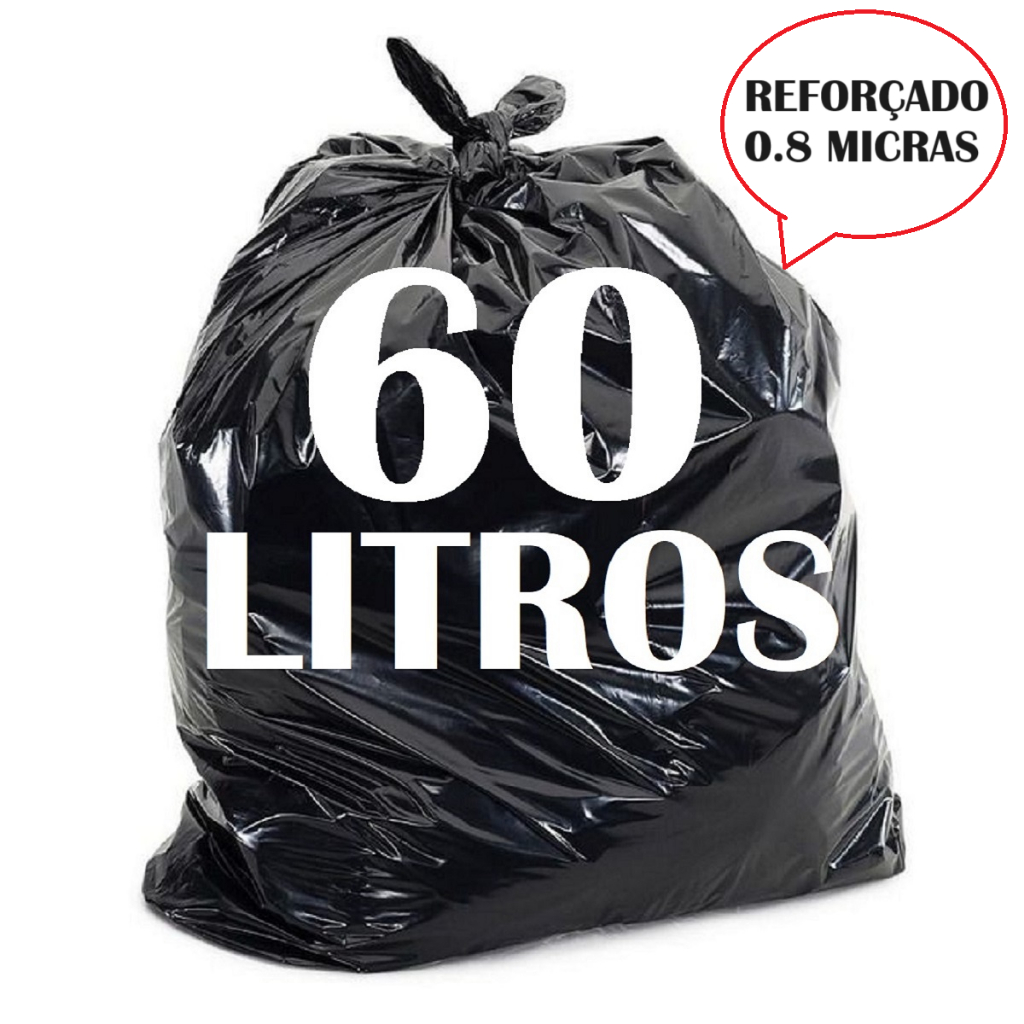 Saco de lixo 60 litros reforçado 100 unidades 0.8 micras direto da fábrica