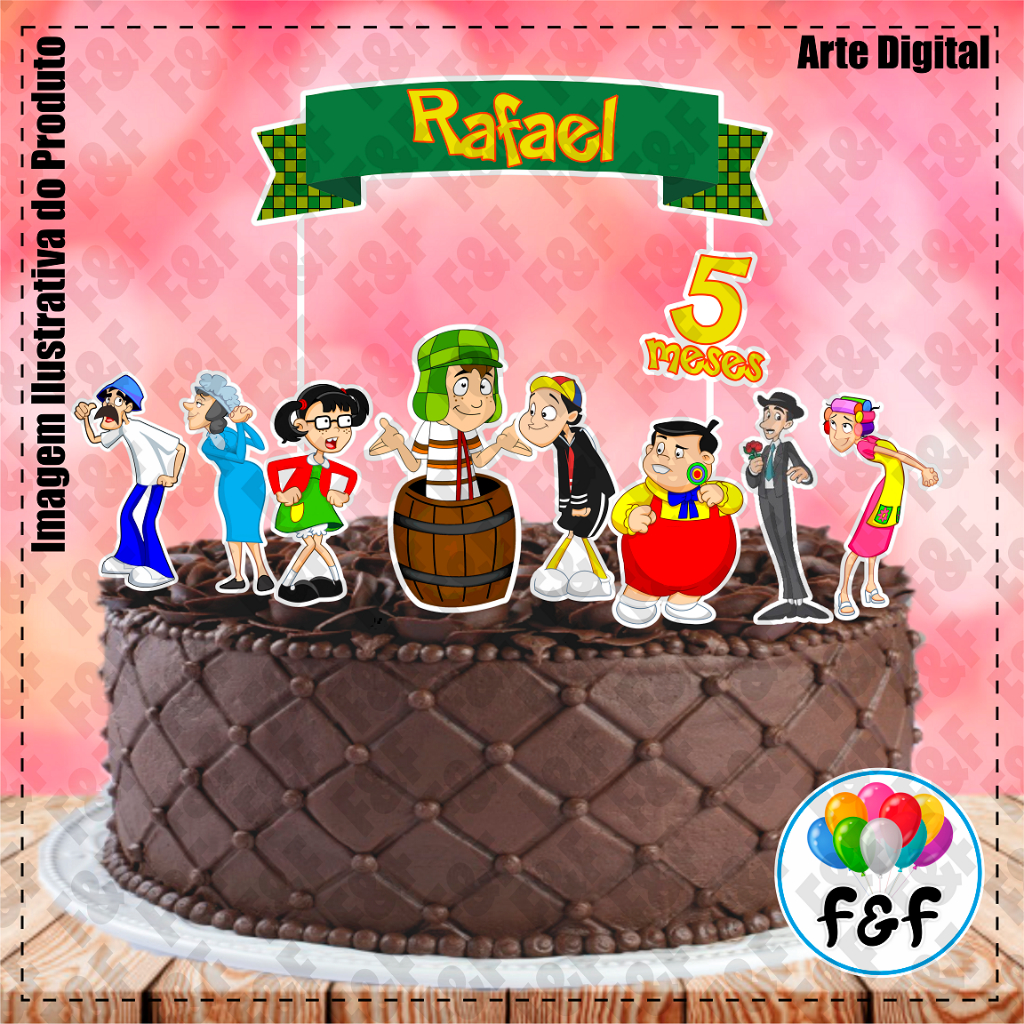 Topper Topo de Bolo Personalizado C/ Nome E Idade Chaves Chiquinha Quico em Oferta na Shopee