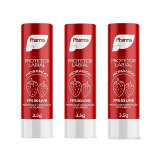 Kit C/3 Protetor Labial e Solar Bastão Morango FPS50 Pharma em Oferta na Shopee