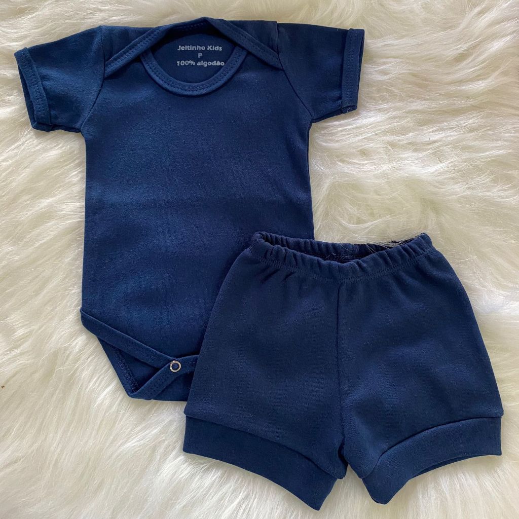 Conjunto de Bebê- Body+ Short- Liso- Menino Menina Neutro- Suedine 100% Algodão