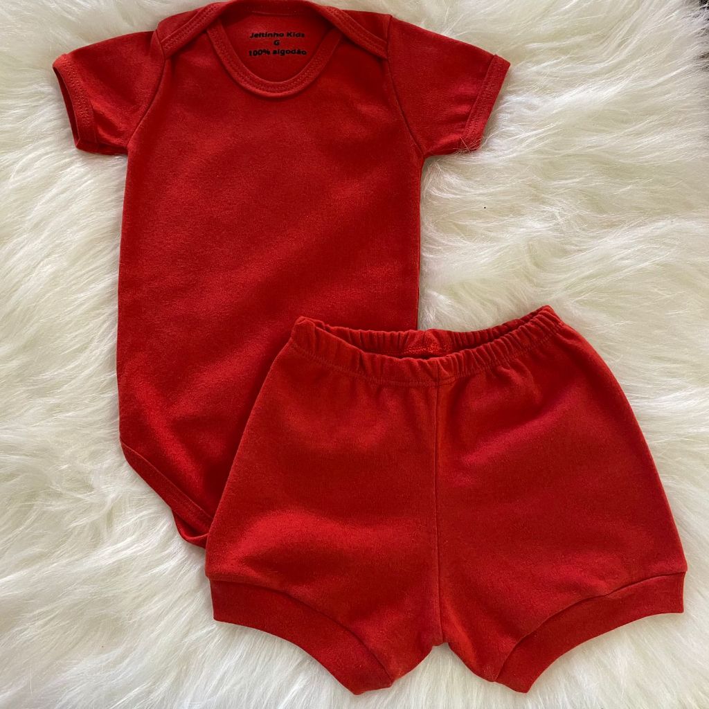 Conjunto de Bebê- Body+ Short- Liso- Menino Menina Neutro- Suedine 100% Algodão — imagem 2 de 2