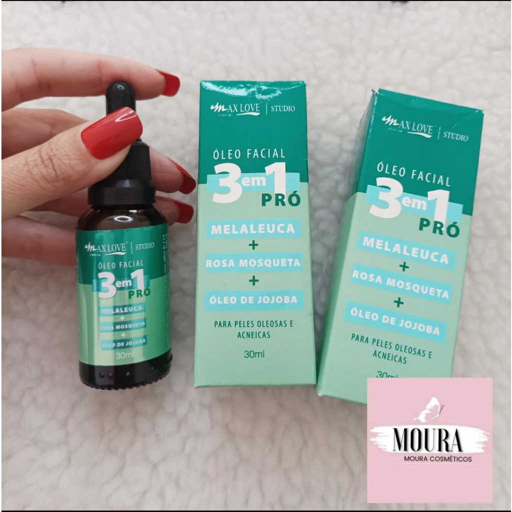 Max Love Sérum Óleo Facial 3 em 1 pró Melaleuca + Rosa Mosquesta+ Óleo de Jojoba para peles Oleosas e Acneicas, Vegano, Livre de Parabenos , produto com uma excelente aceitação no mercado e com a qualidade  que todos já conhecem da marca que mais cresce