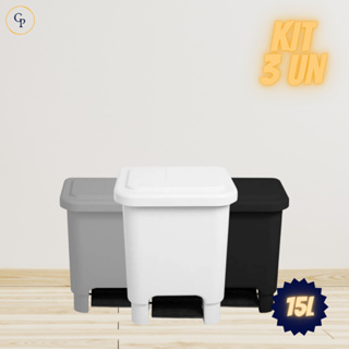 Kit 3 Lixeiras 15 Litros com Pedal Resistente Reciclável Multiuso Cozinha Banheiro Casa em Oferta na Shopee