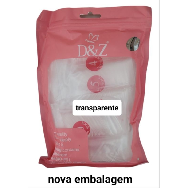 Kit Unhas Postiças com 600, 240 ou 120 unidades Formato Bailarina | D&Z 7940 Tips Postiças Realista