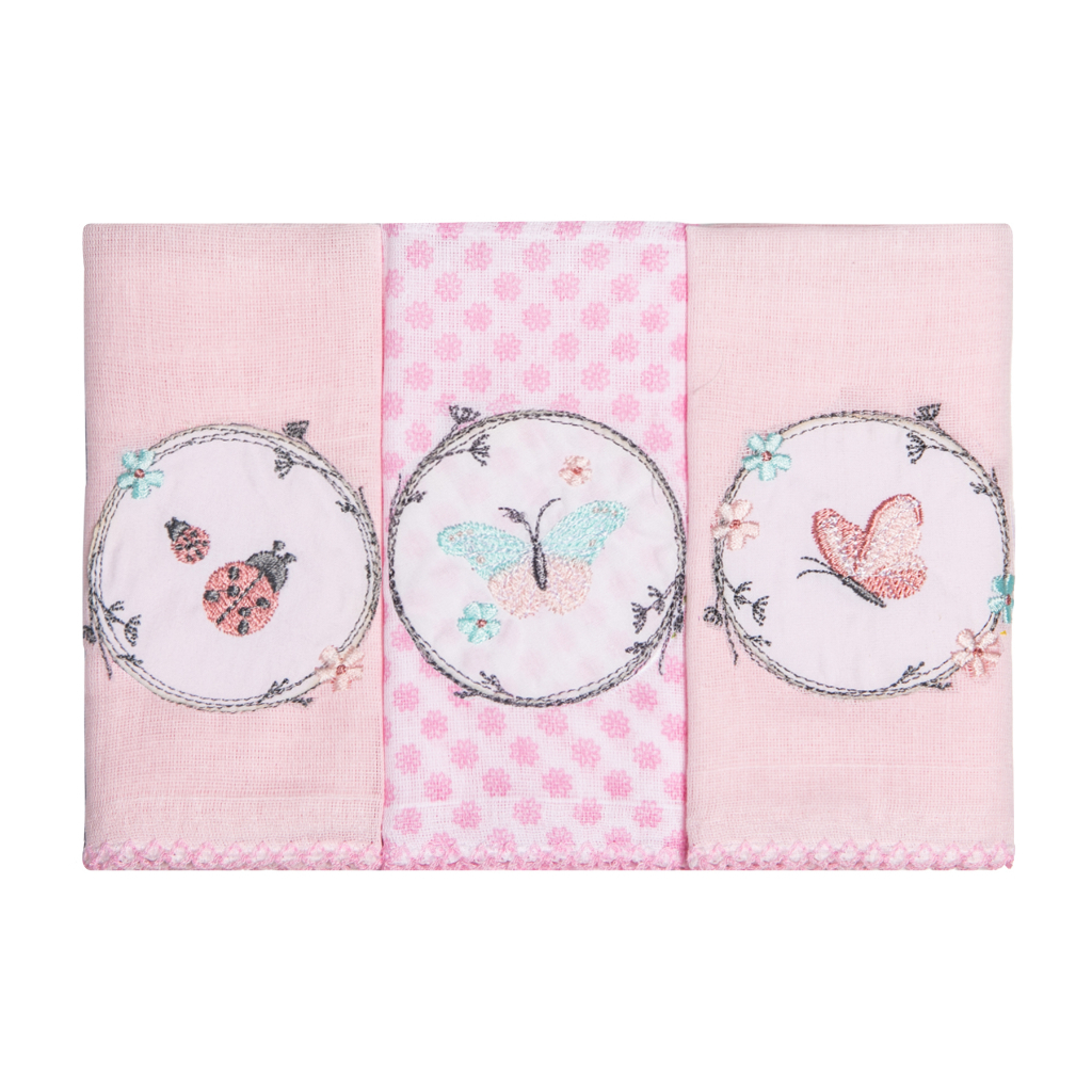 Pano De Boca Babete Bordado 40x40cm Karinho Bebê C/3 unidades em Oferta na Shopee