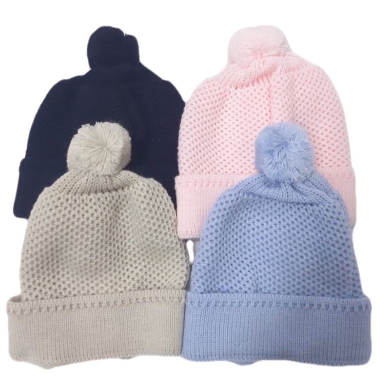 Touca Para Bebê Em Tricot PomPom RN