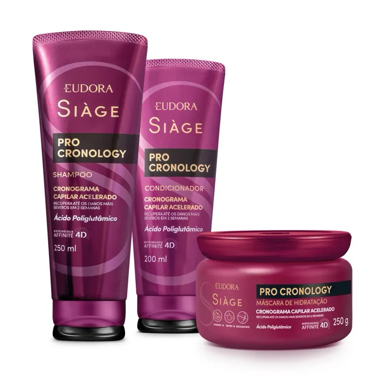 Eudora Combo Siàge Pro Cronology: Shampoo 250ml + Condicionador 200ml Máscara 250g