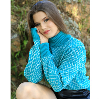 Blusa de frio feminina gola alta com estampa em xadrez em Oferta na Shopee