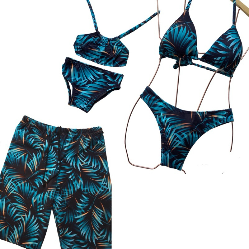 Kit Família Mãe Filha Pai - 2 Biquinis 1 Short Adulto - Moda Praia