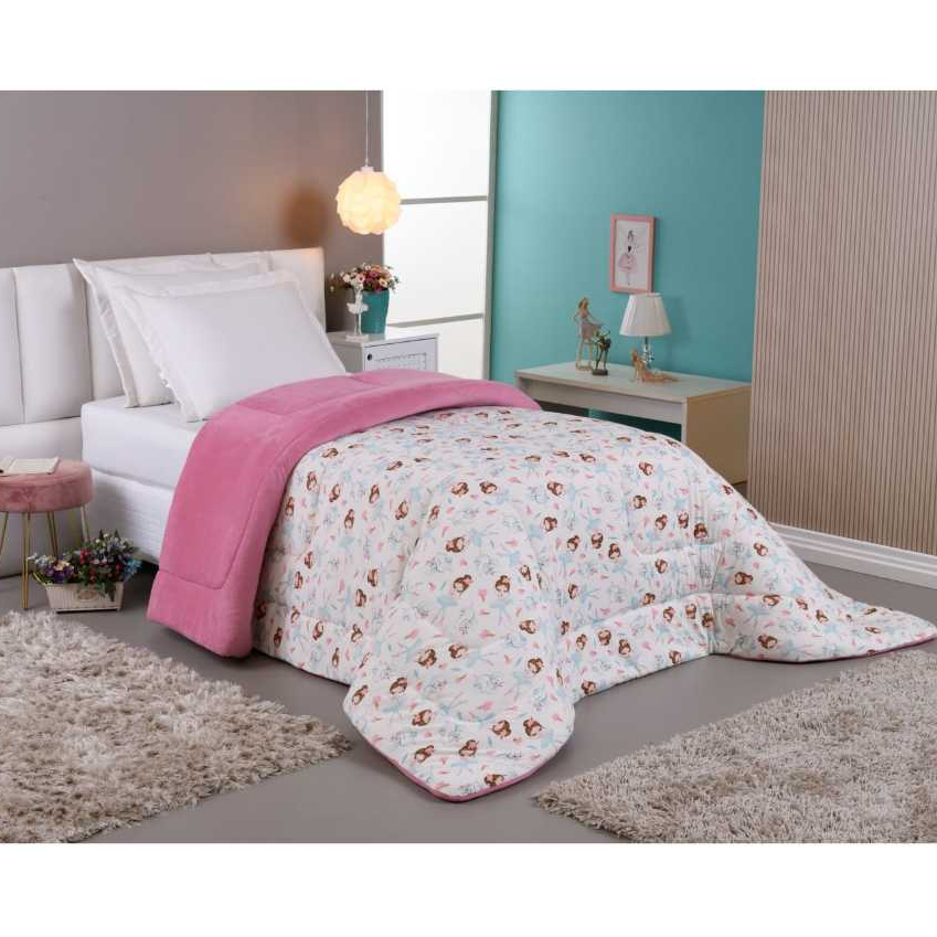 Coberdrom Edredom Bailarina Bale Menina Mantinha Soft com Malha 100% Algodão Cama Solteiro Infantil