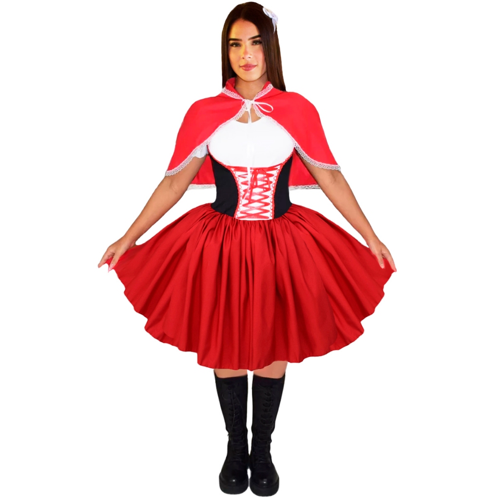 Vestido Fantasia Chapeuzinho Vermelho Adulto Com Capuz