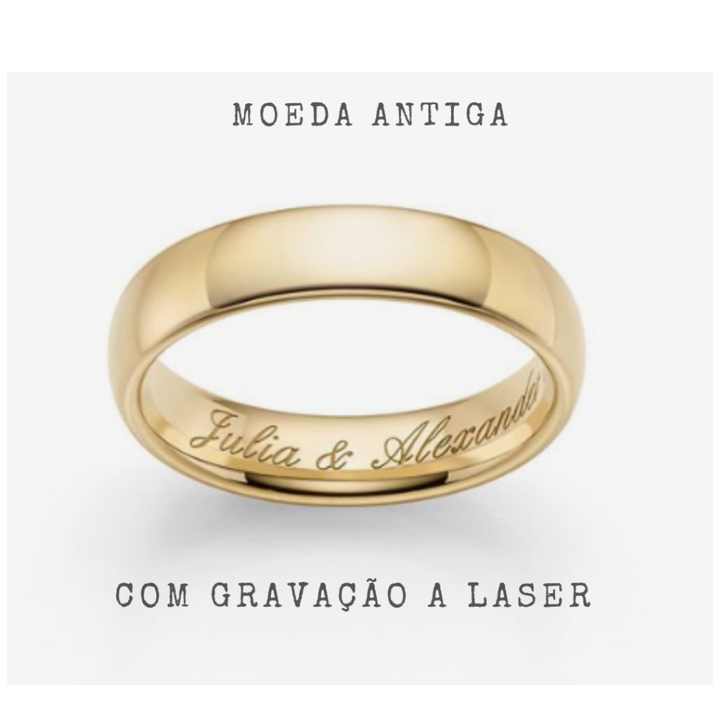 Unidade Aliança Moeda Antiga + NOME feito a laser permanente | Aliança de Casamento Noivado