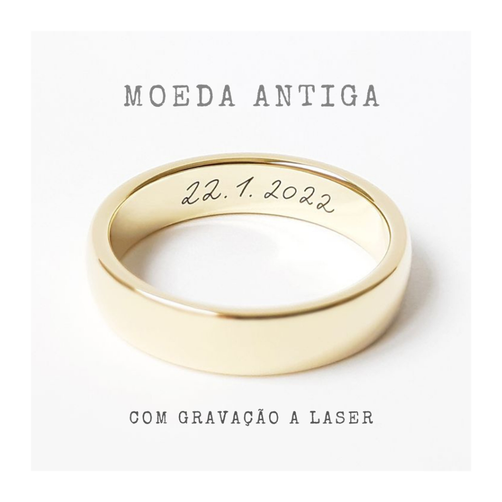 Unidade Aliança MOEDA ANTIGA Reta 5mm + Gravação a Laser Permanente NOME e DATA | Aliança de Casamento Noivado