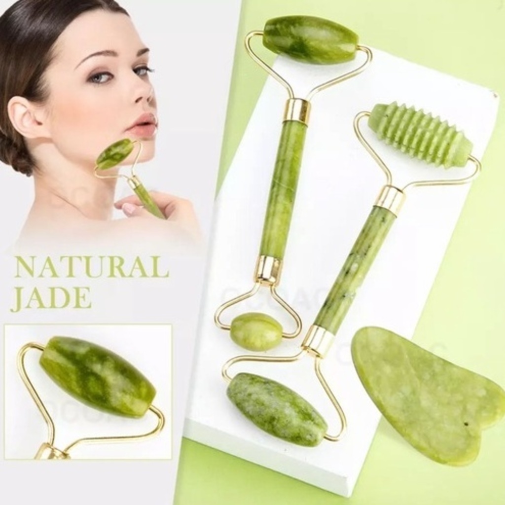Rolo De Massagem Facial De Jade 3pcs Para Rosto, Olhos, Rost