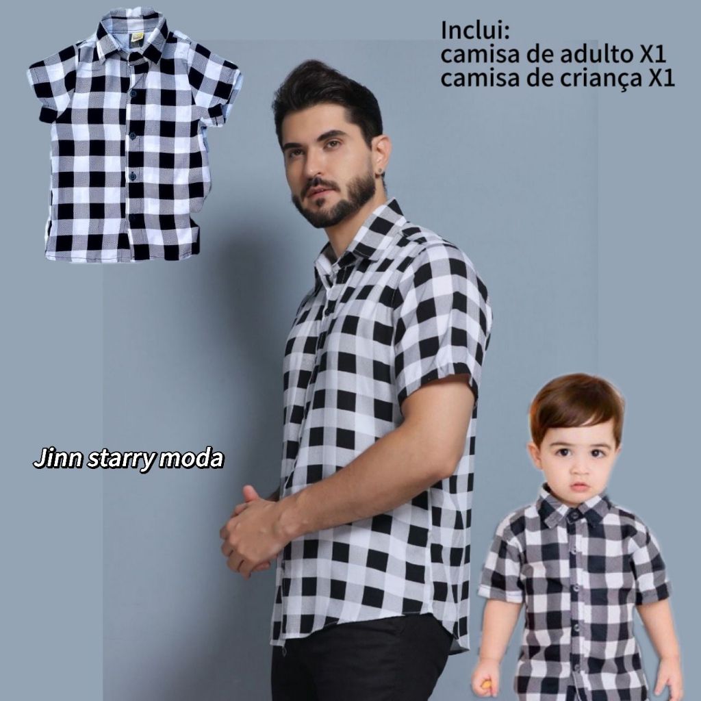 camisa xadrez tal pai tal filho manga curta