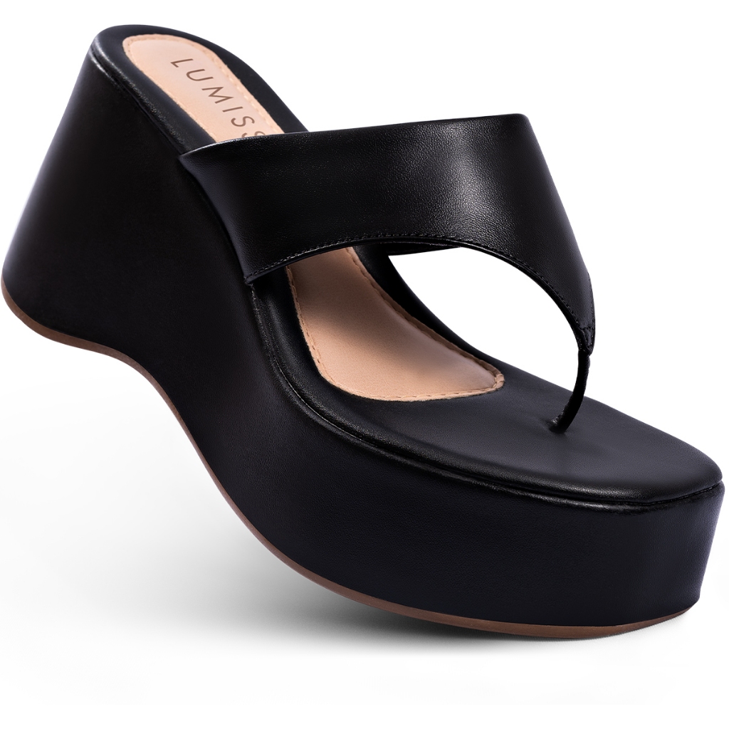 Sandália Feminina Lumiss Tamanco Anabela De Dedo Preto em Oferta na Shopee