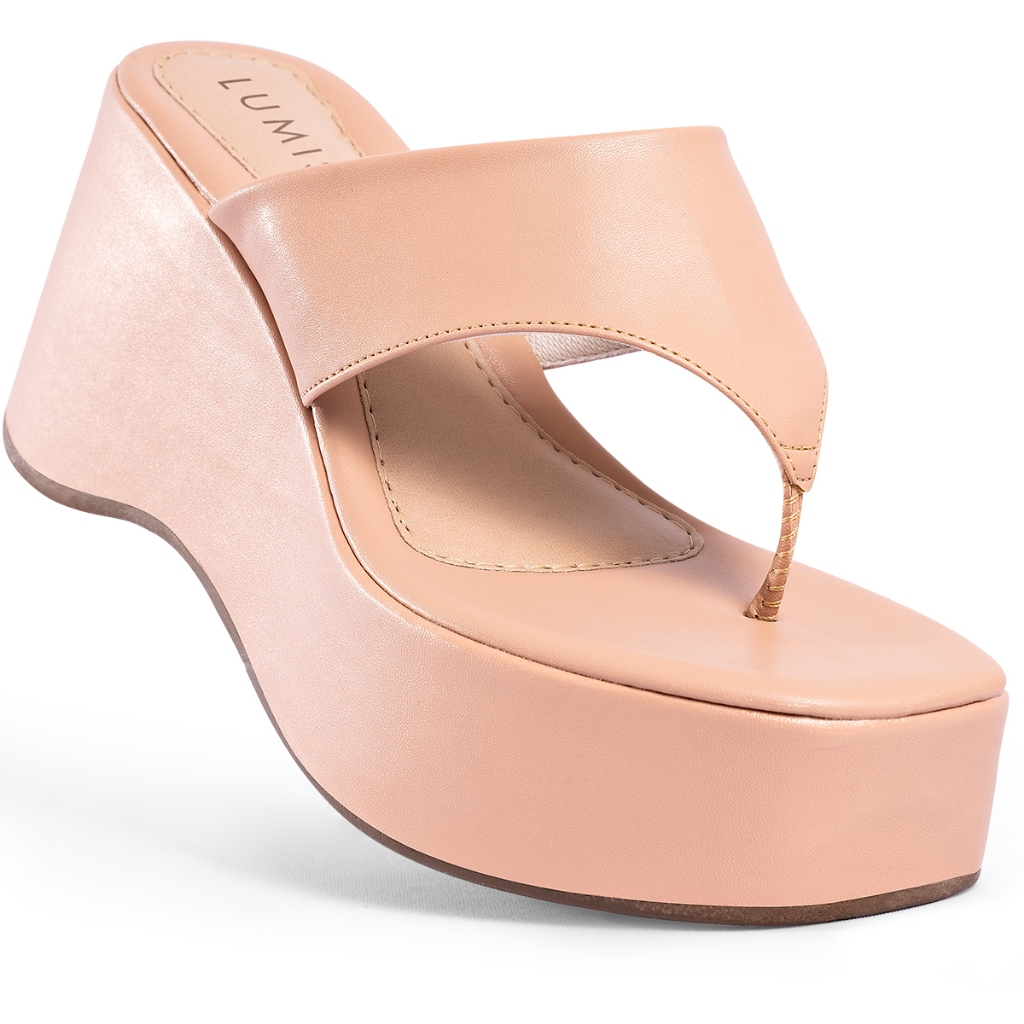 Sandália Feminina Lumiss Tamanco Anabela De Dedo Nude em Oferta na Shopee