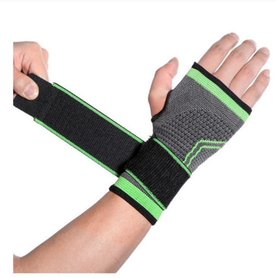 Munhequeira Esportiva Ajustável Verde ou Preto Com Dedeira Bandagem Elástica Pulseira de Pulso Mão Tensor