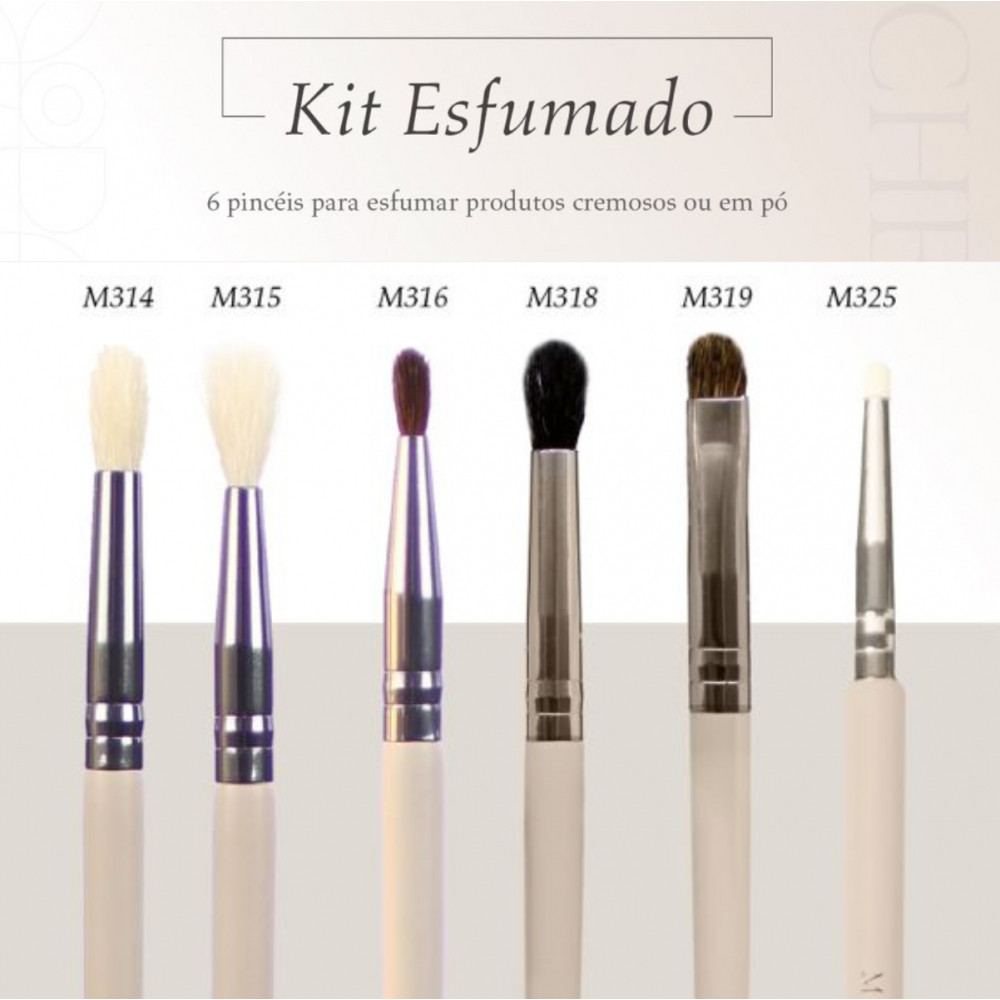 KIT COM 06 PINCÉIS DE MAQUIAGEM  ESFUMADO MICHELLY PALMA