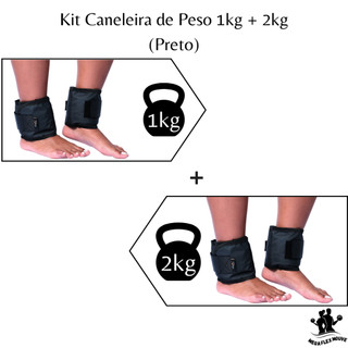 Kit Caneleira com Peso 1Kg+2Kg Preto Tornozeleira Par Treino Exercício Crossfit Fitness  Com 2 Pares