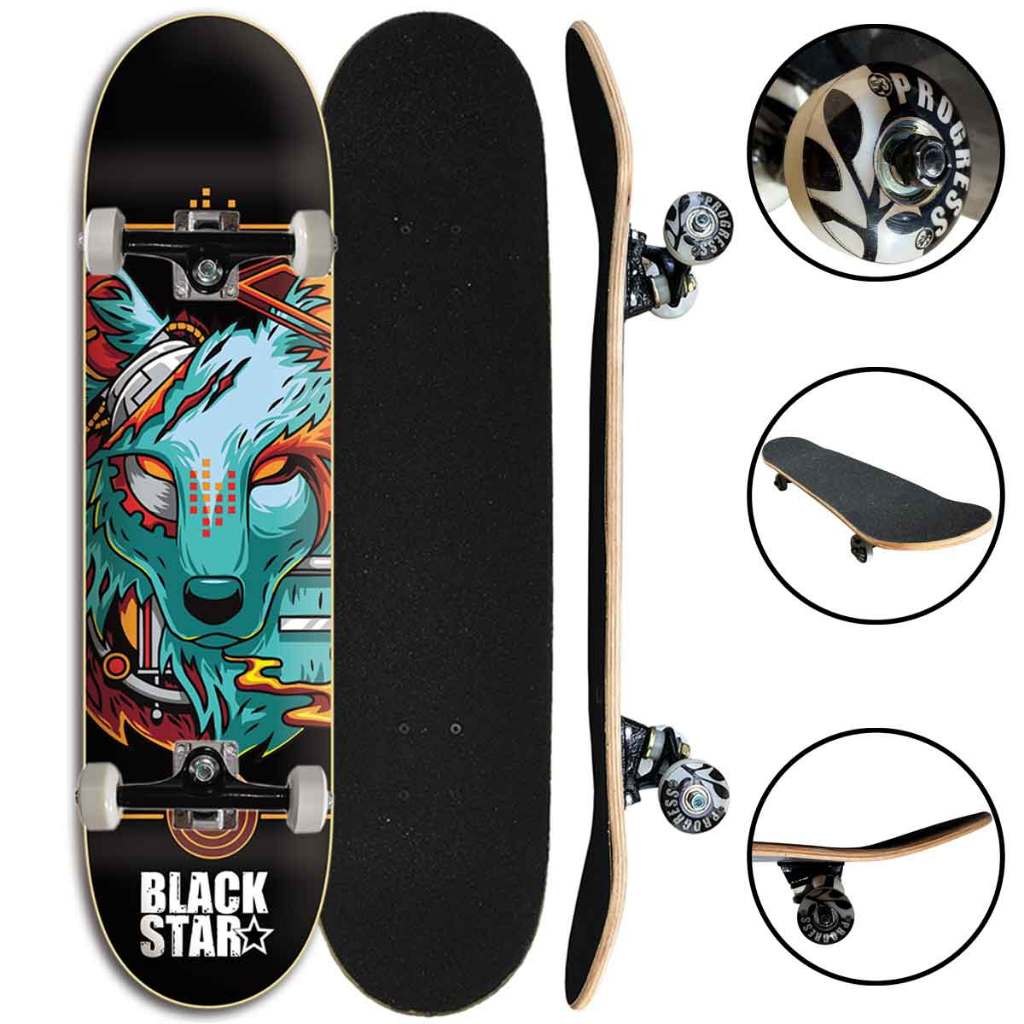 Skate semi profissional completo montado black star truck 139 roda 53mm