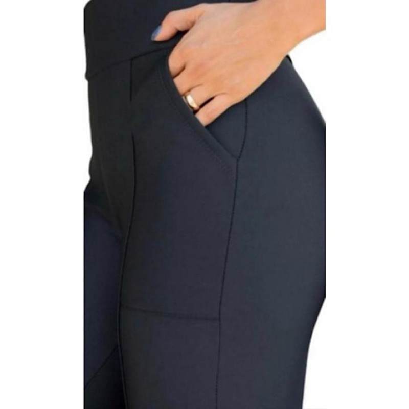 Calça legging com bolso na frente faca montaria e cos alto zero transparência grossa tecido grosso