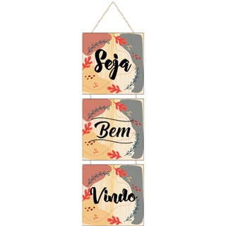 Placa com Corda 3 Peça Seja Bem Vindo em Oferta na Shopee