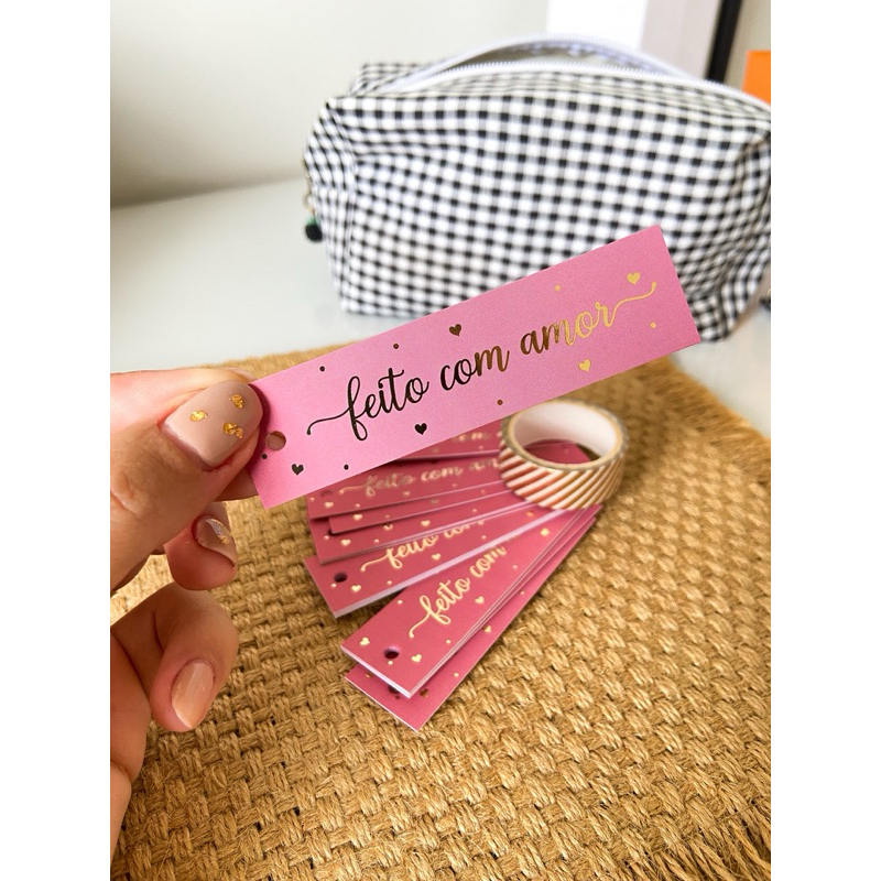 Kit Tag Feito com Amor, Tag Hot Stamping, Tag Encomenda, Tag Brinde