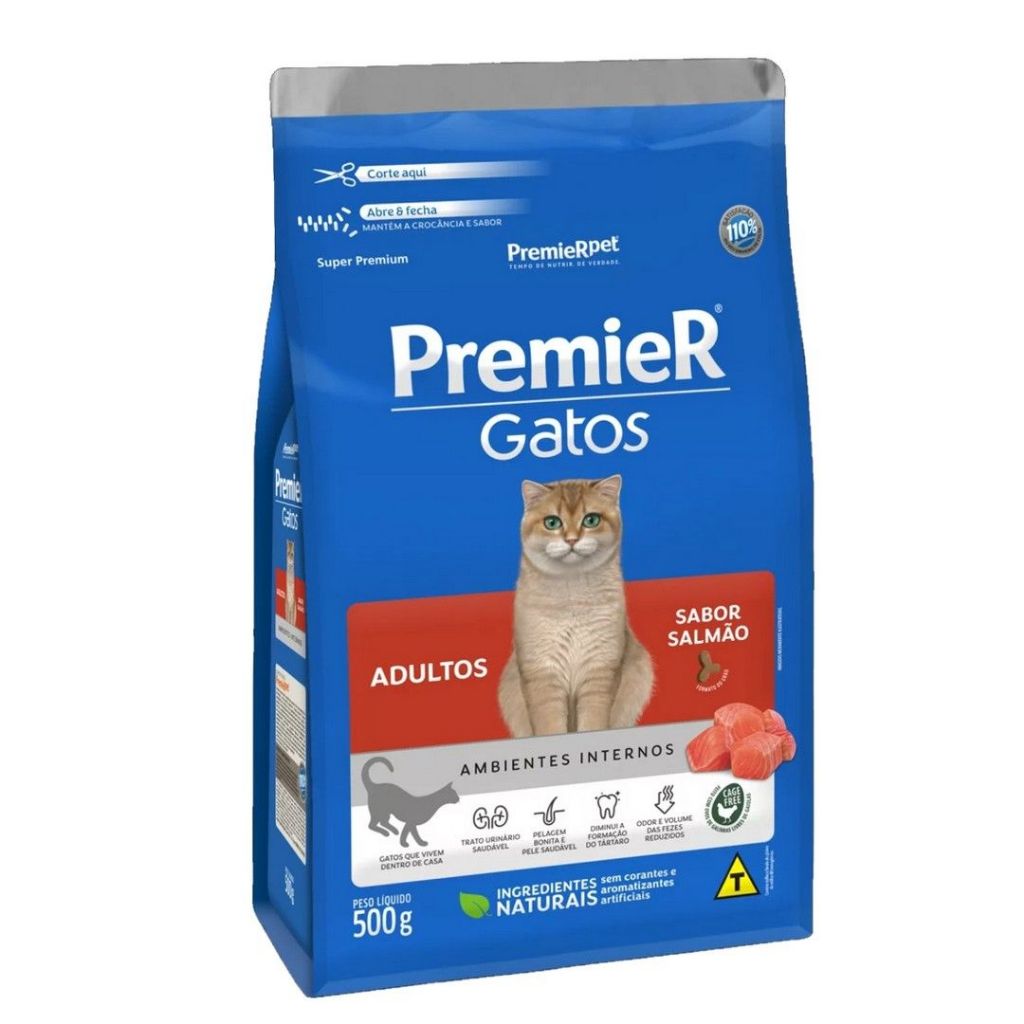 Ração Gatos Adultos Ambiente Interno Salmão 500g Premier