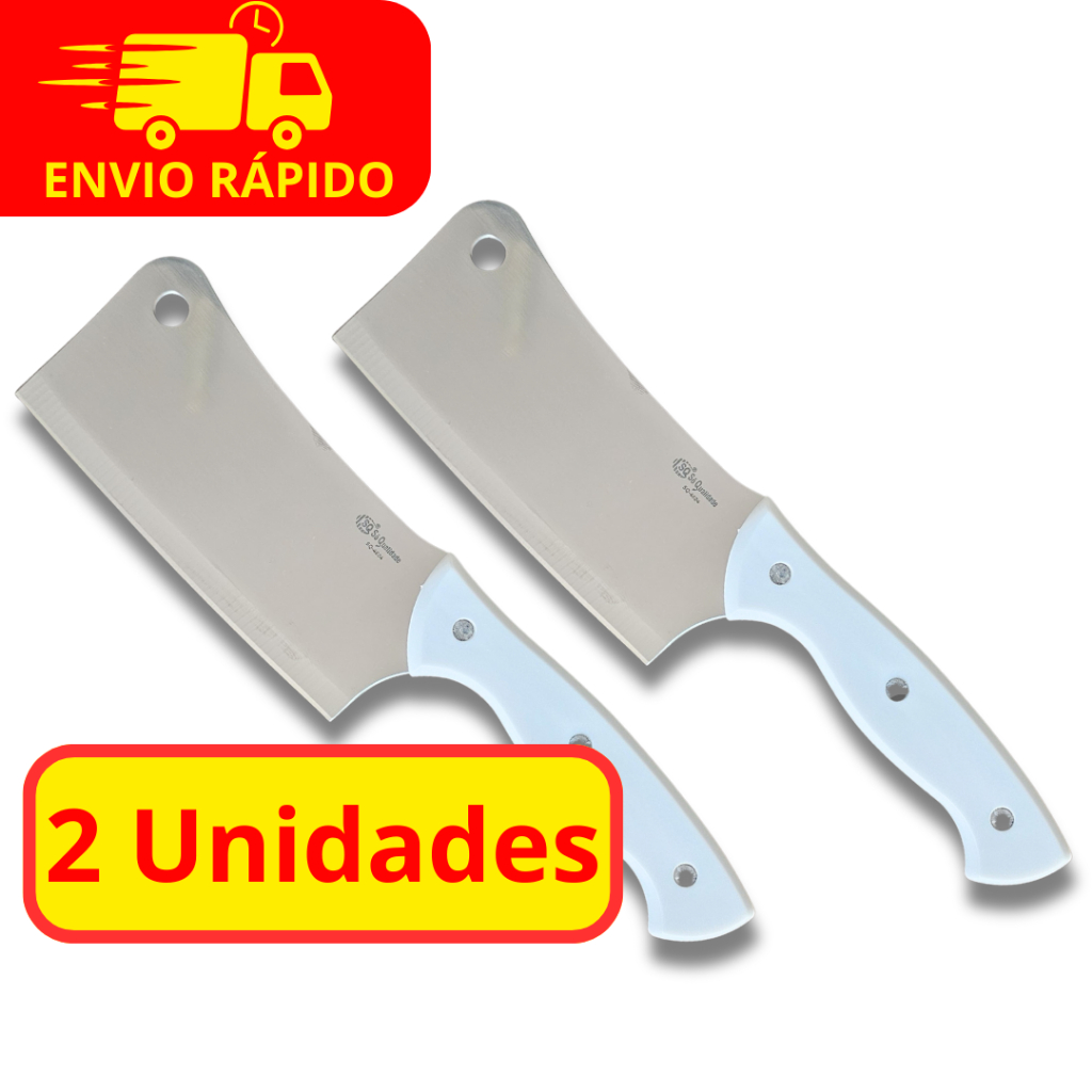Kit 2 Cutelos Profissionais de Açougue e Cozinha Para Carne em Aço Inox Premium 27cm 6 Polegadas