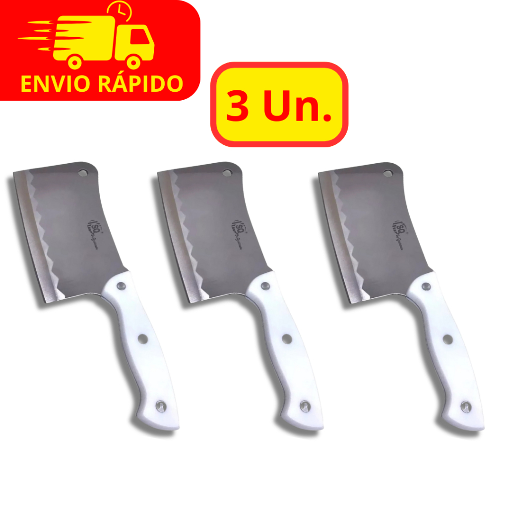 3 Cutelos Aço Inox Profissionais 27,5cm e 6 Polegadas Premium Para Casa Cozinha e Açougue