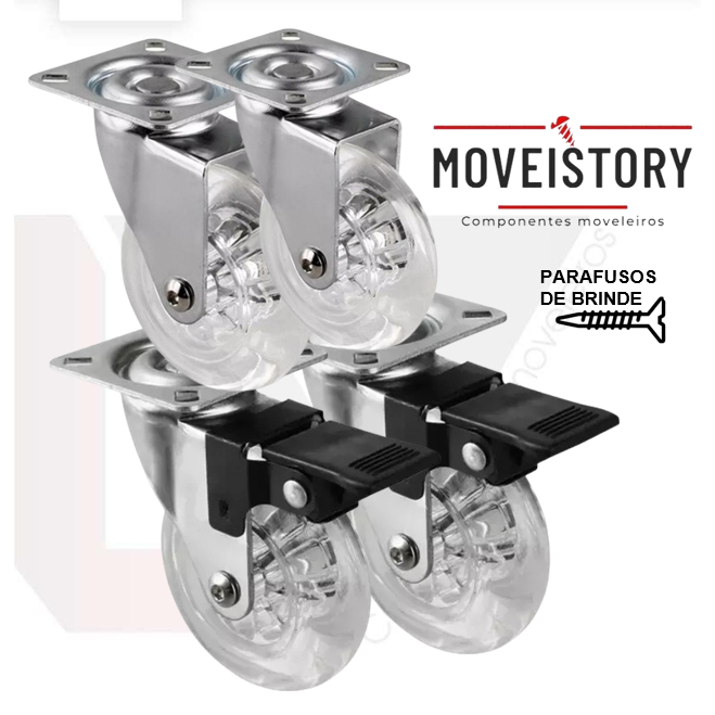 4x Rodízio Giratório Gel Rodinha Móveis 50mm 02 Trava 02 Sem em Oferta na Shopee